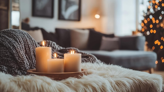 Decoración moderna acogedora con elegantes elementos de velas