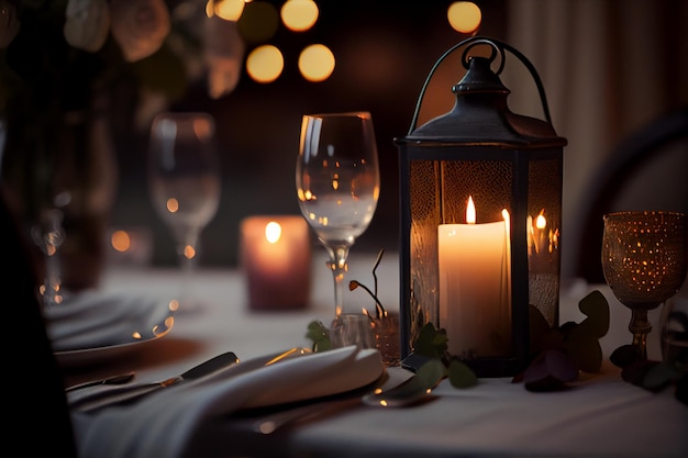 Decoración de montaje de cena romántica