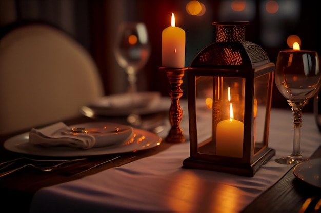 Decoración de montaje de cena romántica