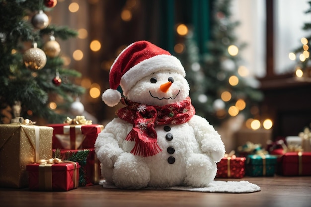 La decoración del muñeco de nieve de fondo de Navidad trae el invierno