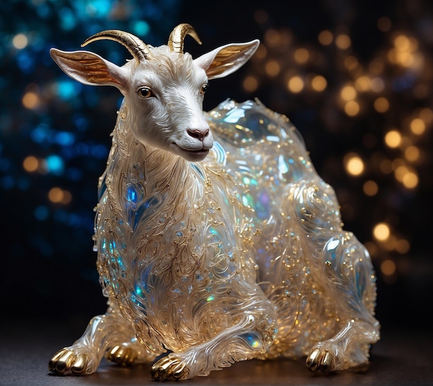 Decoración de Navidad y Año Nuevo con cabra y fondo bokeh