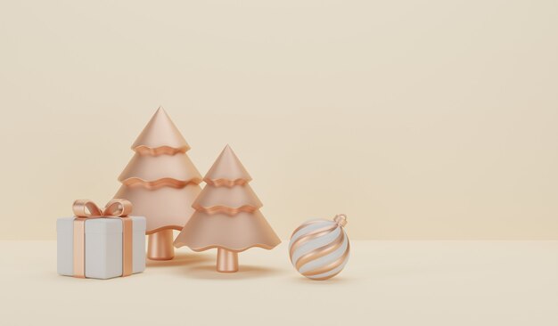 Decoración de Navidad y año nuevo sobre fondo de color con espacio. Ilustración de diseño de banner 3D