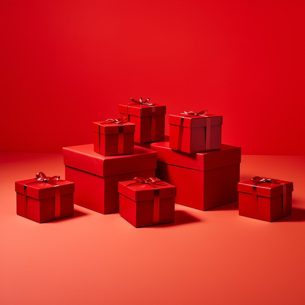 Foto una decoración de navidad cajas de regalos rojas en un fondo rojo aislado