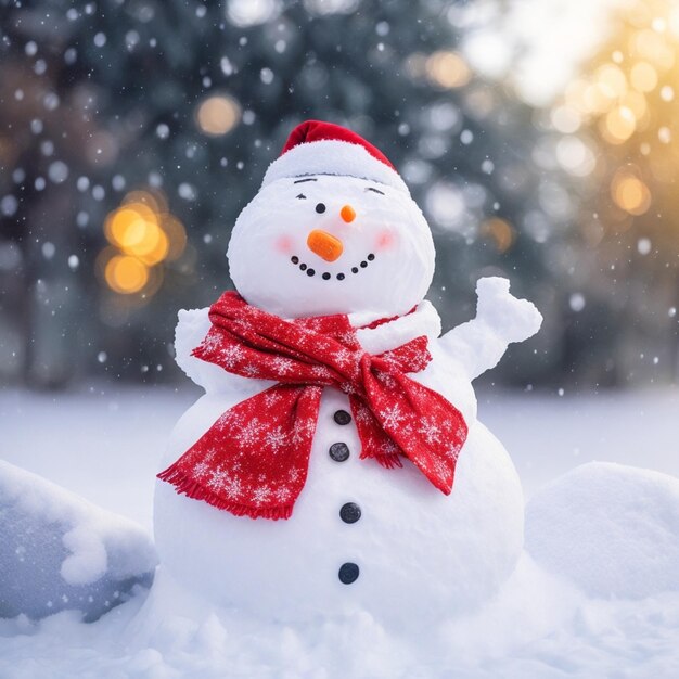 Decoración de Navidad con un lindo y alegre hombre de nieve