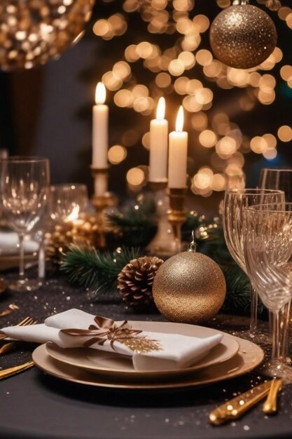 Foto decoración de navidad mesa de cena familiar fiesta de año nuevo lujo elegante ai generado