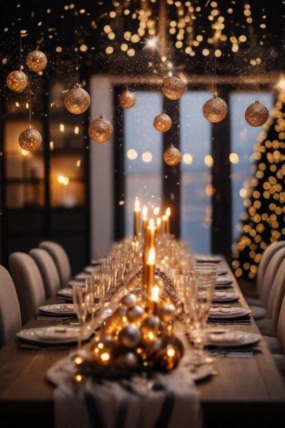 Foto decoración de navidad mesa de cena familiar fiesta de año nuevo lujo elegante ai generado