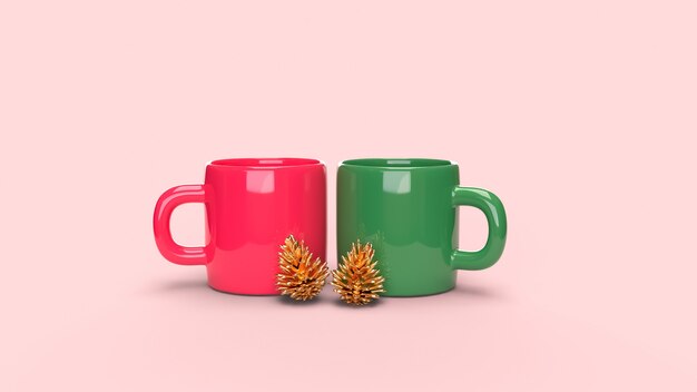 Decoración de Navidad con par de taza de café y piña.