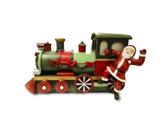 Decoración navideña aislada en fondo blanco Santa Claus en el tren