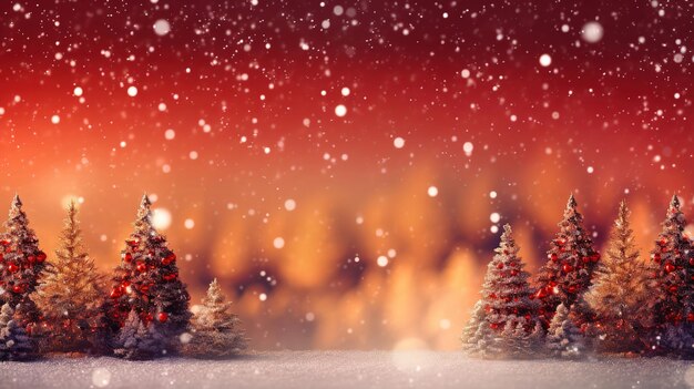 Decoración navideña con árbol de Navidad con fondo rojo y luces Generative Ai