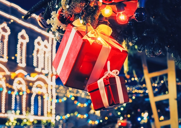 Decoración navideña caja de regalo luces de iluminación de abeto