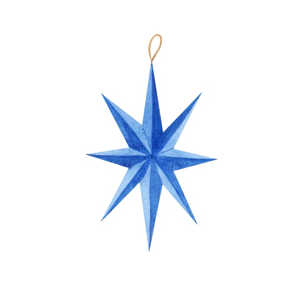 Decoración navideña estrella de cristal acuarela aislada en blanco Acuarela dibujada a mano Ilustración de Navidad Arte para el diseño