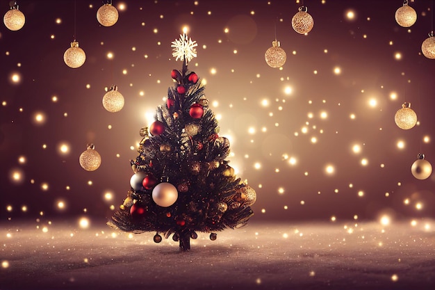 Decoración navideña en la nieve con luces navideñas
