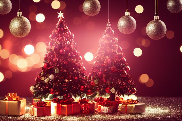 Decoración navideña en la nieve con luces navideñas
