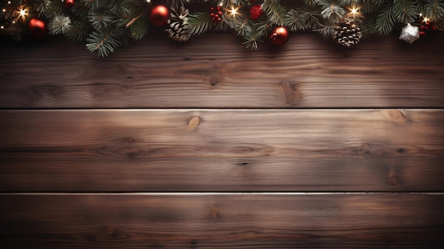 Decoración navideña sobre fondo de madera