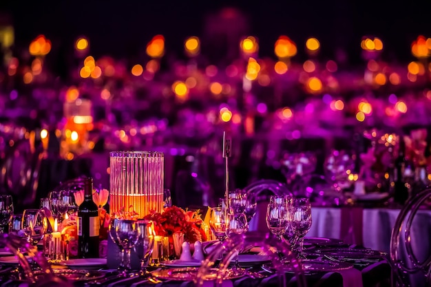 Decoración navideña con velas y lámparas para una gran fiesta o banquete