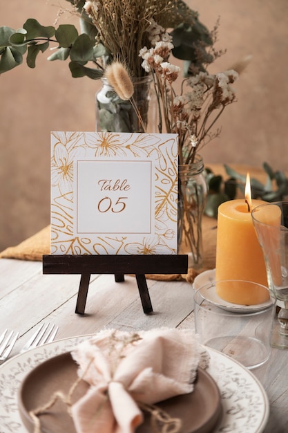 Foto decoración de número de mesa de boda