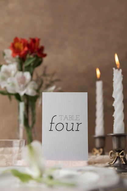 Foto decoración de número de mesa de boda