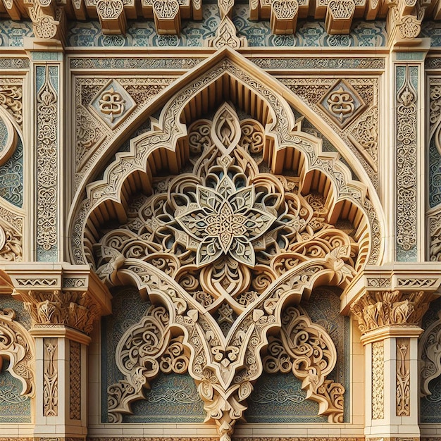Foto la decoración ornamentada adorna el antiguo edificio de estilo árabe generado por la ia
