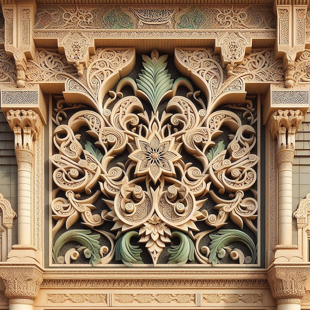 Foto la decoración ornamentada adorna el antiguo edificio de estilo árabe generado por la ia