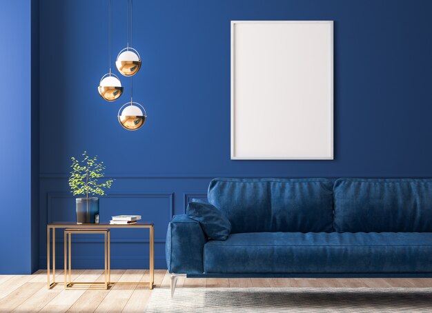 Decoración oscura para el hogar con muebles azules