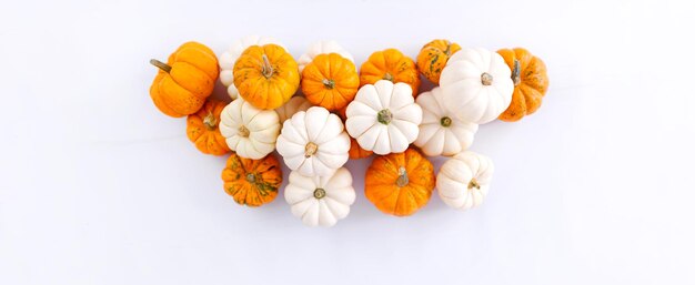 Decoración de otoño en blanco con espacio de copia. Otoño, halloween, pancarta de acción de gracias.