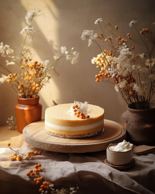 Decoración de otoño de chocolate blanco con pastel de queso de calabaza