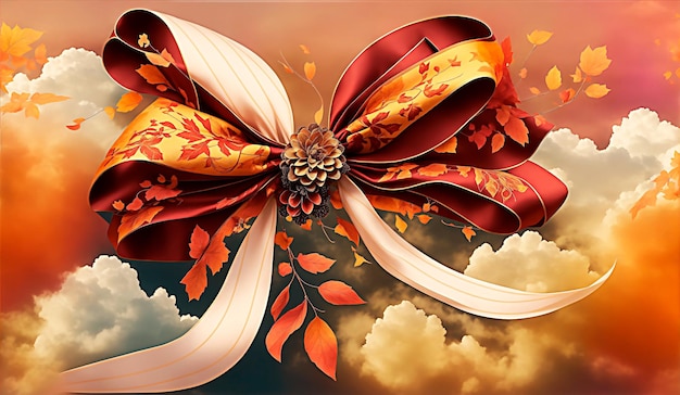 Decoración de otoño con lazo floral.