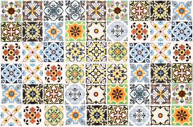 Decoración de pared de azulejos de cerámica vintage coloridos Fondo de pared de azulejos de cerámica turca