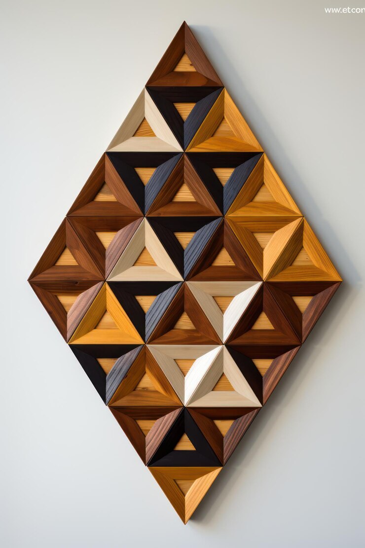 Foto decoración de pared de madera triangular en una disposición geométrica