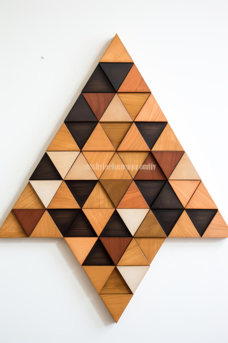 Foto decoración de pared de madera triangular en una disposición geométrica
