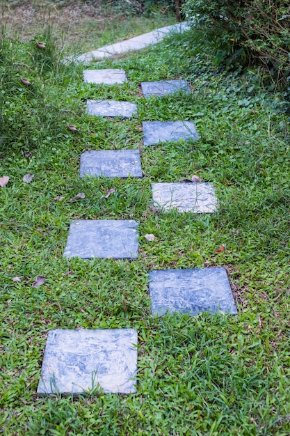 Decoración de pasarela de roca cuadrada en césped