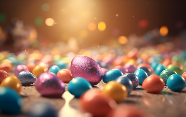 Decoración de Pascua con huevos de Pascua Fondo de concepto festivo de Pascua