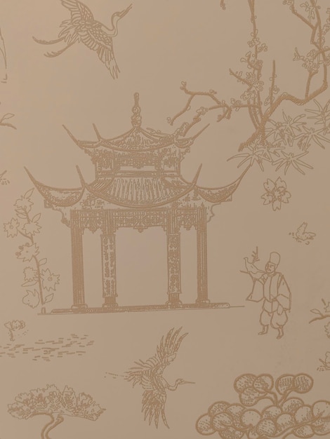 Decoración de patrones chinos orientales en un diseño interior de papel tapiz para el hogar