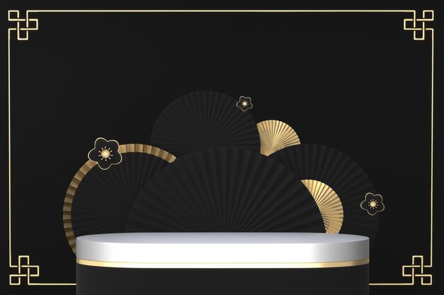 Decoración de podio de escenario negro adecuada para la representación de productos 3D