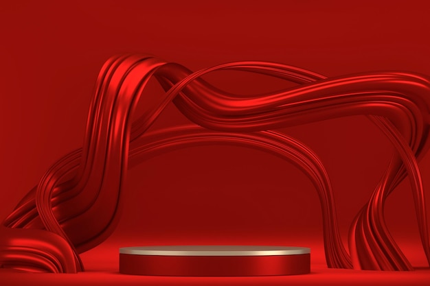 Decoración de podio de escenario rojo adecuada para productos renderizado 3D