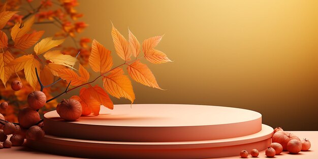 Decoración del podio de exhibición de otoño Fondo con hojas de otoño