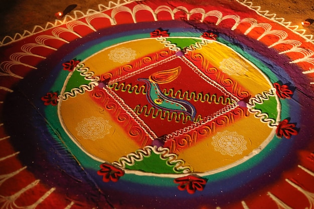 Foto decoración rangoli tradicional india brillante y colorida