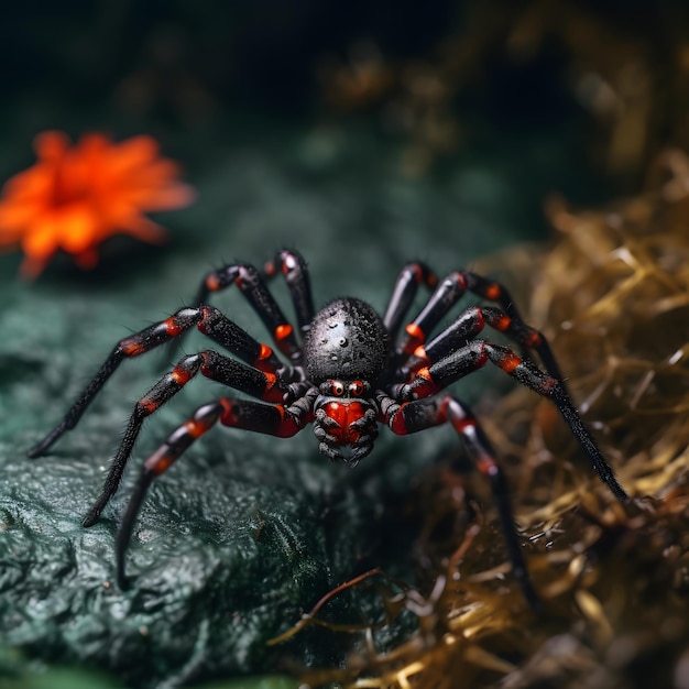 Decoración realista de arañas de Halloween con intrincados patrones de patas y una presencia amenazadora.