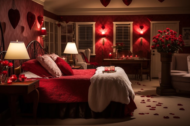 Decoración romántica del dormitorio para el día de San Valentín