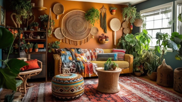 Foto decoración de la sala de estar diseño de interiores del hogar estilo bohemio ecléctico
