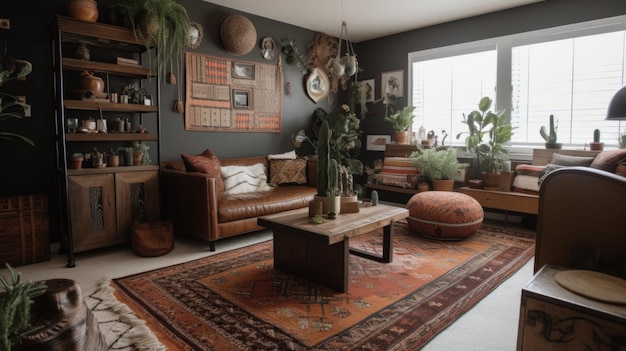 Decoración de la sala de estar diseño de interiores del hogar estilo industrial bohemio