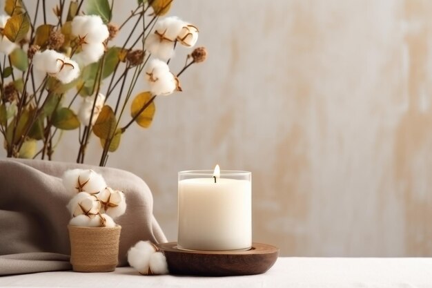 Decoración de velas y algodón en textil neutral