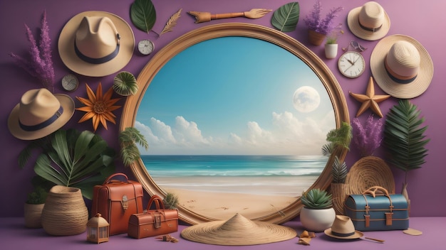 Foto decoración de verano con belleza playa fondo ilustración copia espacio generativo ai