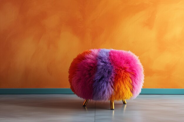 Decoración vibrante de la habitación Un colorido pouf acentúa la mesa