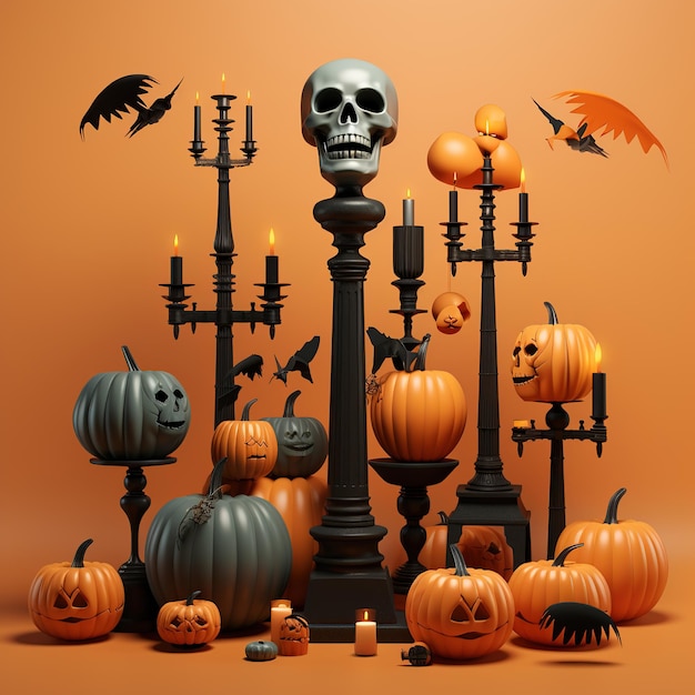 Decoración vintage de Halloween de los años 80 y 90, cabeza de calabaza de alta definición en 3D, Ai generativo