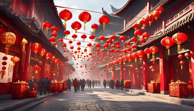 Foto decoraciones al aire libre de la corte para dar la bienvenida al año nuevo chino