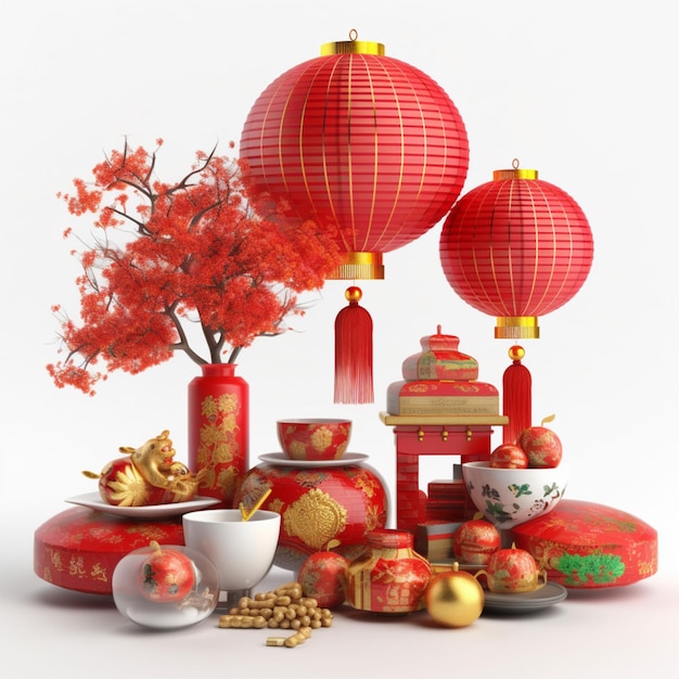 Decoraciones de año nuevo chino con fondo transparente.
