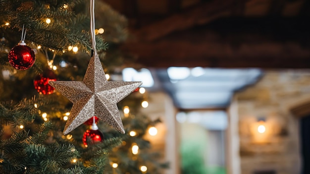 Decoraciones de árbol de Navidad para la cabaña de campo inglesa decoración del hogar casa en el campo y la celebración de vacaciones inspiración