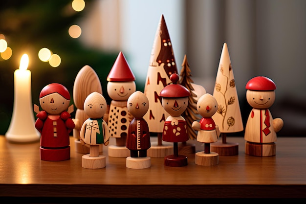 Decoraciones para el árbol de Navidad Conjunto de figuras de madera al estilo de la festividad