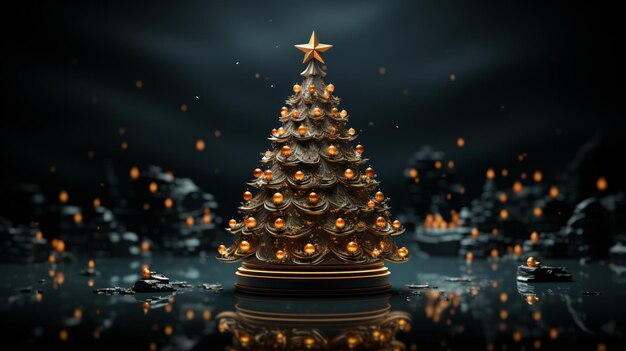 Decoraciones de árboles de Navidad aislados con fondo oscuro